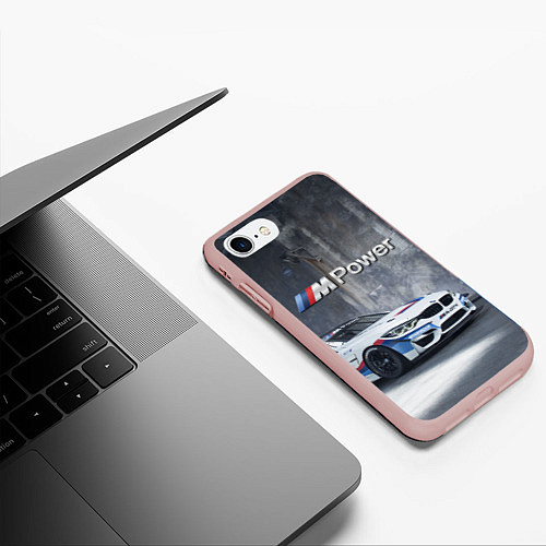 Чехол iPhone 7/8 матовый BMW M4 GT4 - racing team - motorsport / 3D-Светло-розовый – фото 3