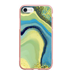 Чехол iPhone 7/8 матовый Сине-зеленый агат, цвет: 3D-светло-розовый