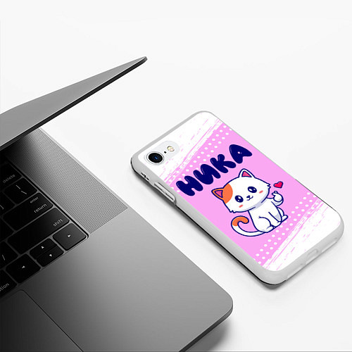 Чехол iPhone 7/8 матовый Ника кошечка с сердечком / 3D-Белый – фото 3