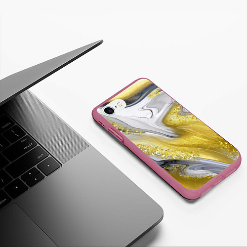 Чехол iPhone 7/8 матовый Благородный серо-золотой мрамор / 3D-Малиновый – фото 3