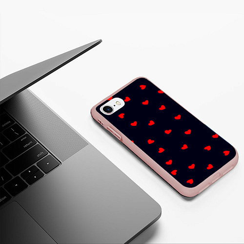 Чехол iPhone 7/8 матовый Сердечки / 3D-Светло-розовый – фото 3