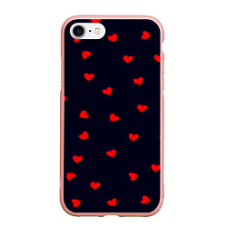 Чехол iPhone 7/8 матовый Сердечки, цвет: 3D-светло-розовый
