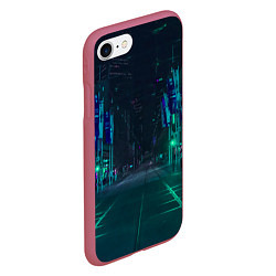 Чехол iPhone 7/8 матовый Неоновая ночная улица, цвет: 3D-малиновый — фото 2