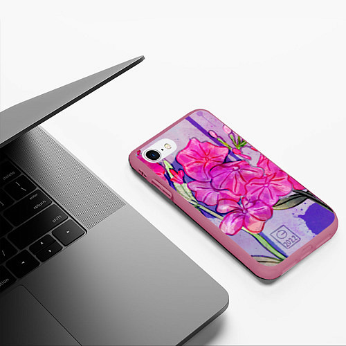 Чехол iPhone 7/8 матовый Капли цветов / 3D-Малиновый – фото 3