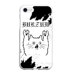 Чехол iPhone 7/8 матовый Burzum рок кот на светлом фоне, цвет: 3D-белый