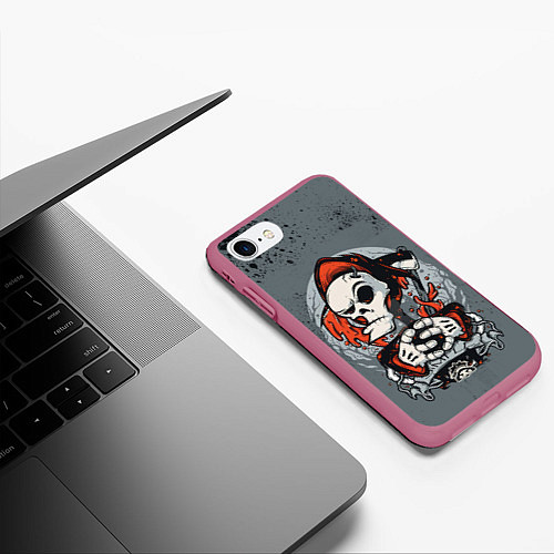 Чехол iPhone 7/8 матовый Slipknot Скелет / 3D-Малиновый – фото 3