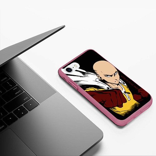 Чехол iPhone 7/8 матовый Ванпанчмен-лысый герой / 3D-Малиновый – фото 3