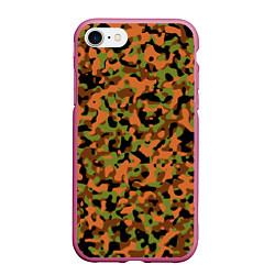 Чехол iPhone 7/8 матовый Камуфляж осенний лес мелкий, цвет: 3D-малиновый