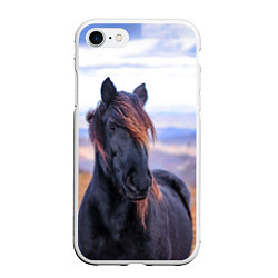 Чехол iPhone 7/8 матовый Черный конь, цвет: 3D-белый