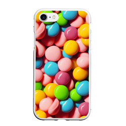 Чехол iPhone 7/8 матовый Много ярких конфет, цвет: 3D-белый