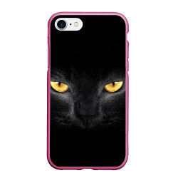 Чехол iPhone 7/8 матовый Чёрная кошка с оранжевыми глазами, цвет: 3D-малиновый