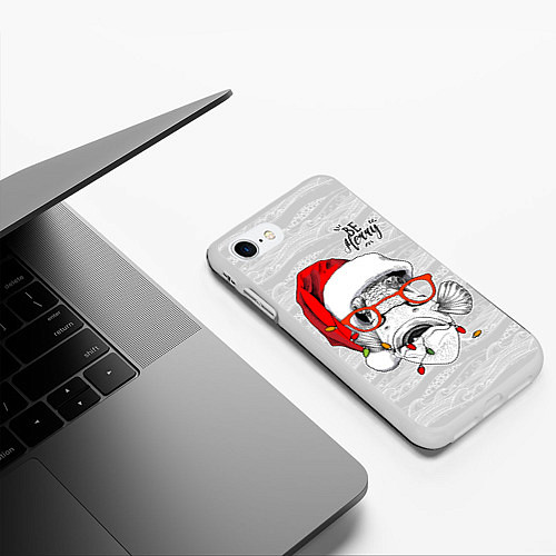 Чехол iPhone 7/8 матовый Be merry, fish with red glasses / 3D-Белый – фото 3
