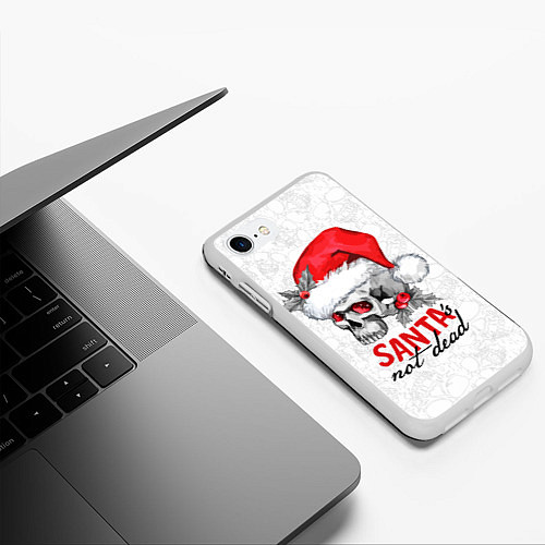 Чехол iPhone 7/8 матовый Santa is not dead, skull in red hat / 3D-Белый – фото 3