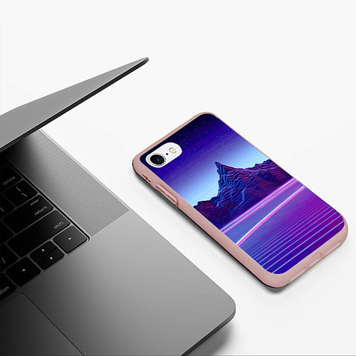 Чехол iPhone 7/8 матовый Neon mountains - Vaporwave / 3D-Светло-розовый – фото 3