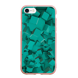Чехол iPhone 7/8 матовый Абстрактные сине-зелёные кубы, цвет: 3D-светло-розовый