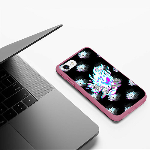 Чехол iPhone 7/8 матовый Cyberpunk 2077 neon samurai glitch art colors / 3D-Малиновый – фото 3