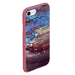 Чехол iPhone 7/8 матовый Тёмный песок и синие блестящие камни, цвет: 3D-малиновый — фото 2