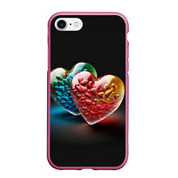 Чехол iPhone 7/8 матовый Сердечки для влюблённых, цвет: 3D-малиновый