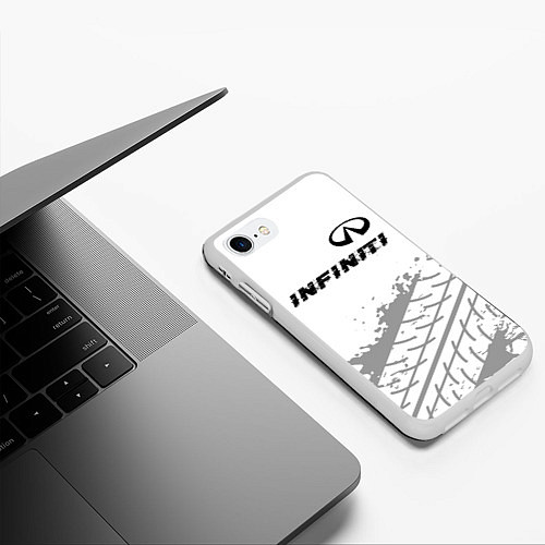 Чехол iPhone 7/8 матовый Infiniti speed на светлом фоне со следами шин: сим / 3D-Белый – фото 3