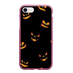 Чехол iPhone 7/8 матовый Halloween горящие тыквы, цвет: 3D-малиновый