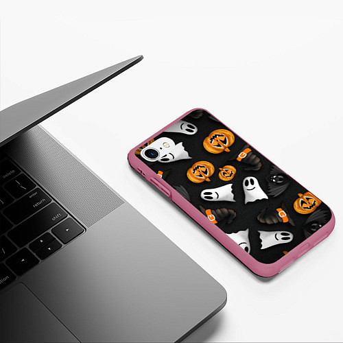 Чехол iPhone 7/8 матовый Halloween 31 окт / 3D-Малиновый – фото 3