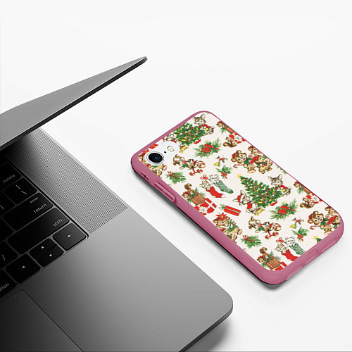 Чехол iPhone 7/8 матовый Christmas Рождество / 3D-Малиновый – фото 3