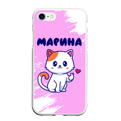Чехол iPhone 7/8 матовый Марина кошечка с сердечком, цвет: 3D-белый