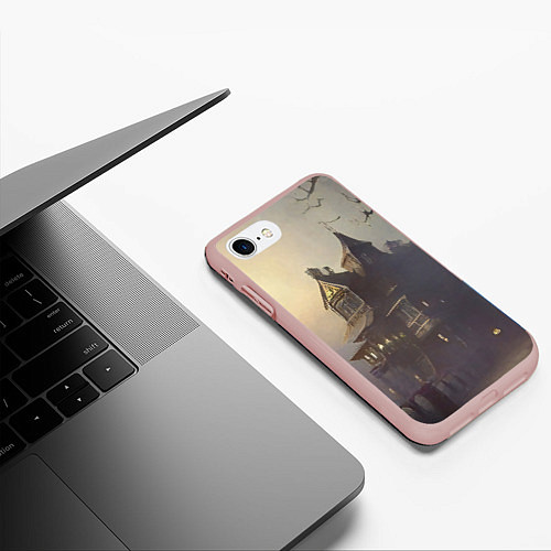 Чехол iPhone 7/8 матовый Хэллоуин, дом с привидениями и полная луна / 3D-Светло-розовый – фото 3