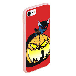 Чехол iPhone 7/8 матовый Halloween - тыква и кот, цвет: 3D-светло-розовый — фото 2