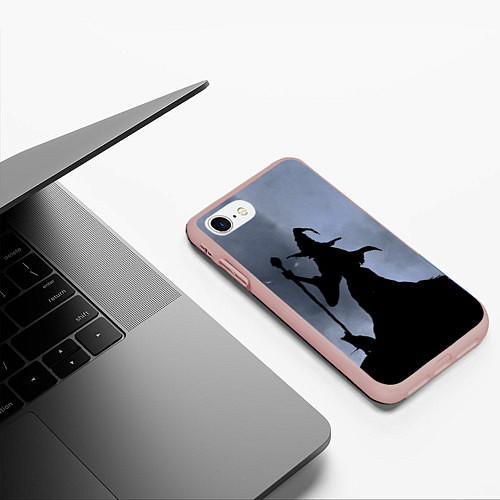 Чехол iPhone 7/8 матовый Halloween - силуэт ведьмы с котом / 3D-Светло-розовый – фото 3