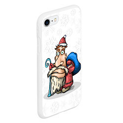 Чехол iPhone 7/8 матовый Дед Мороз спешит с подарками на фоне снежинок, цвет: 3D-белый — фото 2