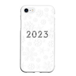 Чехол iPhone 7/8 матовый Новогодние снежинки 2023, цвет: 3D-белый