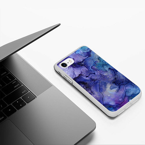 Чехол iPhone 7/8 матовый Акварельная абстракция в синих тонах / 3D-Белый – фото 3