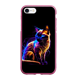 Чехол iPhone 7/8 матовый Неоновый сиамский котёнок, цвет: 3D-малиновый