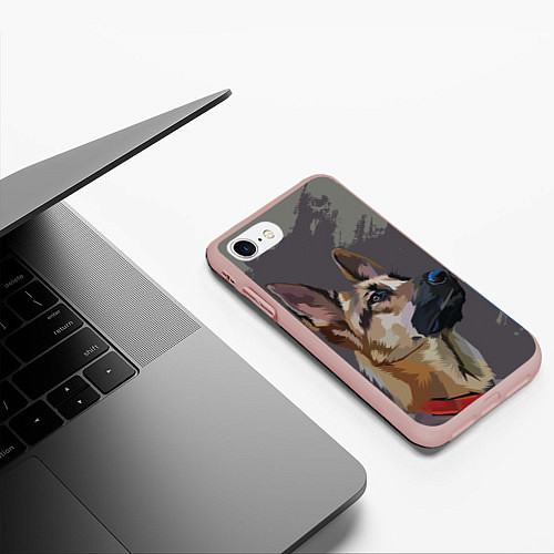 Чехол iPhone 7/8 матовый Голова немецкой овчарки / 3D-Светло-розовый – фото 3