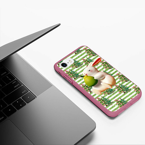 Чехол iPhone 7/8 матовый Кролик с грушей / 3D-Малиновый – фото 3