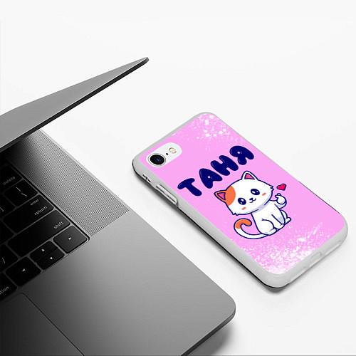 Чехол iPhone 7/8 матовый Таня кошечка с сердечком / 3D-Белый – фото 3