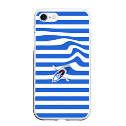 Чехол iPhone 7/8 матовый Лодка на голубой тельняшке, цвет: 3D-белый