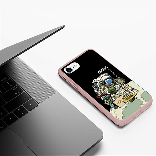 Чехол iPhone 7/8 матовый NASA - Help! Astronaut - Joke / 3D-Светло-розовый – фото 3