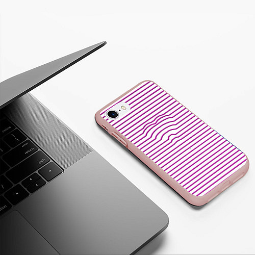 Чехол iPhone 7/8 матовый Полосатый паттерн бело-розового цвета / 3D-Светло-розовый – фото 3