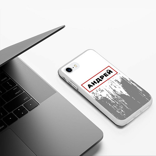 Чехол iPhone 7/8 матовый Андрей - в красной рамке на светлом / 3D-Белый – фото 3