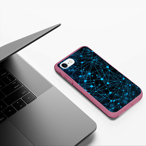 Чехол iPhone 7/8 матовый Нейроны - всемирная паутина на черном фоне / 3D-Малиновый – фото 3