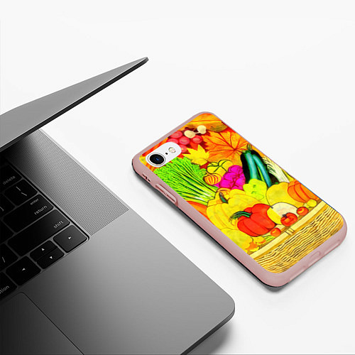 Чехол iPhone 7/8 матовый Плетеная корзина, полная фруктов и овощей / 3D-Светло-розовый – фото 3