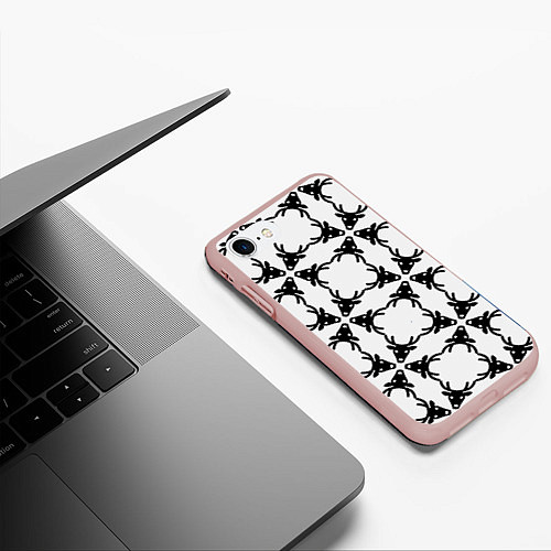 Чехол iPhone 7/8 матовый Черные рождественские олени / 3D-Светло-розовый – фото 3