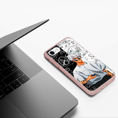 Чехол iPhone 7/8 матовый Сатору Годжо в очках - магическая битва / 3D-Светло-розовый – фото 3