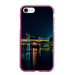 Чехол iPhone 7/8 матовый Неоновый ночной город, цвет: 3D-малиновый