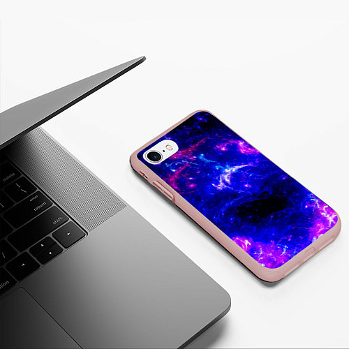 Чехол iPhone 7/8 матовый Неоновый космос со звездами / 3D-Светло-розовый – фото 3