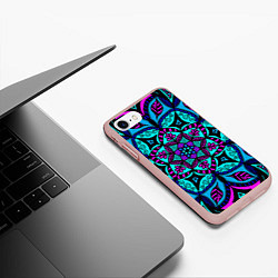 Чехол iPhone 7/8 матовый Яркая цветная мандала, цвет: 3D-светло-розовый — фото 2