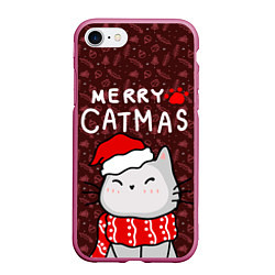 Чехол iPhone 7/8 матовый Котик в новогодней шапочке - 2023, цвет: 3D-малиновый