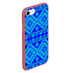 Чехол iPhone 7/8 матовый Сине-голубые узоры - вышивка, цвет: 3D-малиновый — фото 2